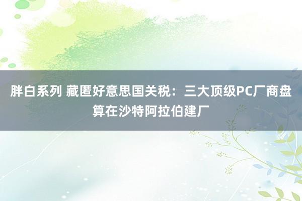 胖白系列 藏匿好意思国关税：三大顶级PC厂商盘算在沙特阿拉伯建厂