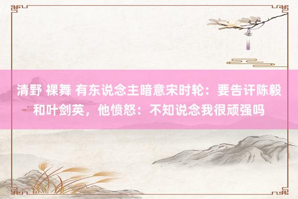 清野 裸舞 有东说念主暗意宋时轮：要告讦陈毅和叶剑英，他愤怒：不知说念我很顽强吗